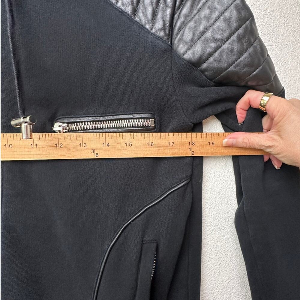 FUC Balmain Black Moto Hoodie Jacket Quilted Leather Shoulder Zip Sweatshirt M - Picture 14 of 15